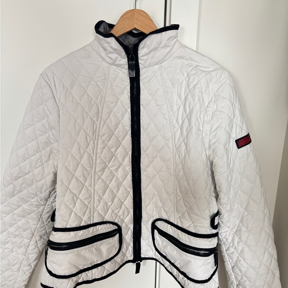 Burberry White Quilted Puffer Jacket with Black Accents